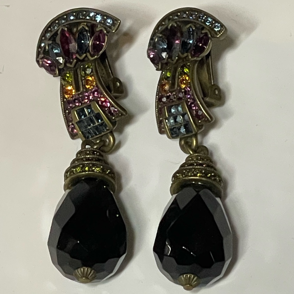 Heidi Daus Vintage-Inspired Black and Multicolor Drop Earrings